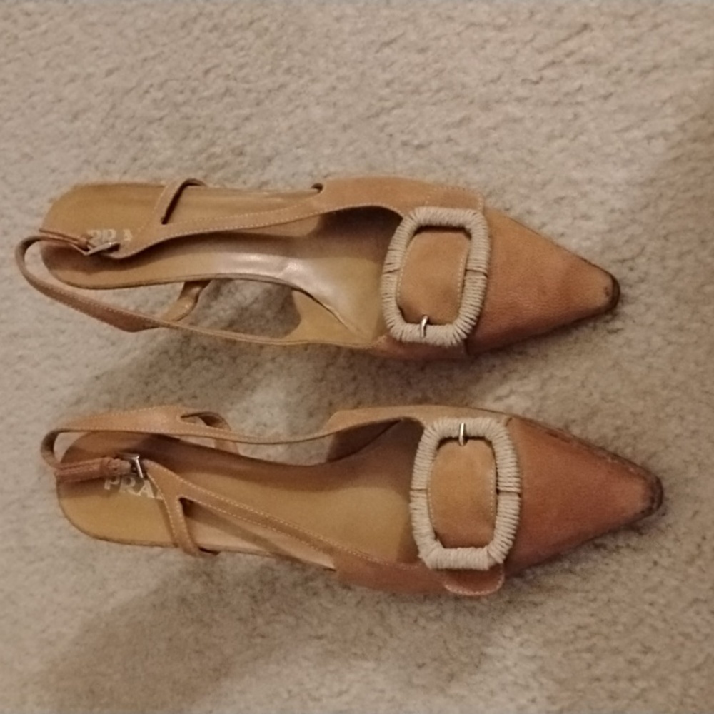 Prada Brown Slingback Heels with Buckle
